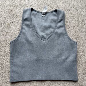 90 Degree Tank Top Womens Seamless V-Neck Crop Ribbed New Grey Medium M Cropped